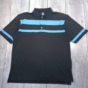 FootJoy Polo Shirt Mens XL Black Blue Striped Short Sleeve Golf Performance FJ